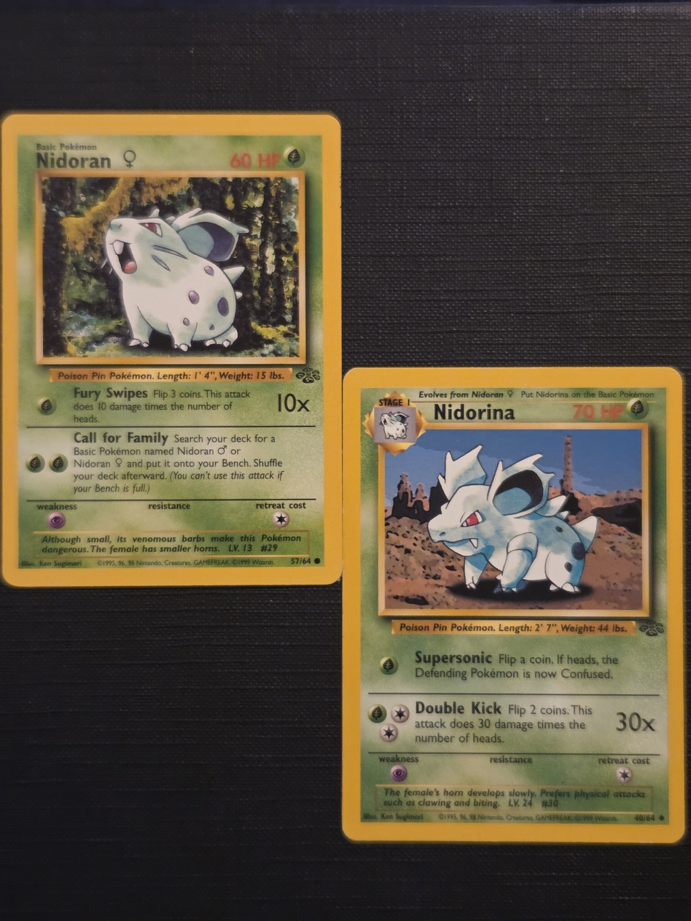 Pokemon Jungle Set 1999: NIDORAN #57 + NIDORINA #40 Trading Cards (Set of 2)